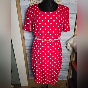 Vtg 90's My Michelle Red Polka Dot Midi Dress with White Dots